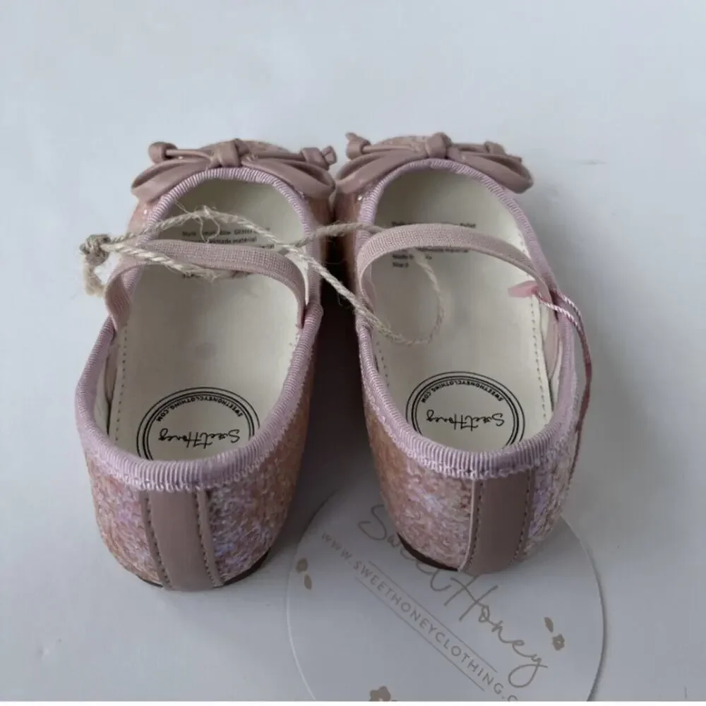 NWT SweetHoney Small Bow Glitter Ballet Flats Size 5